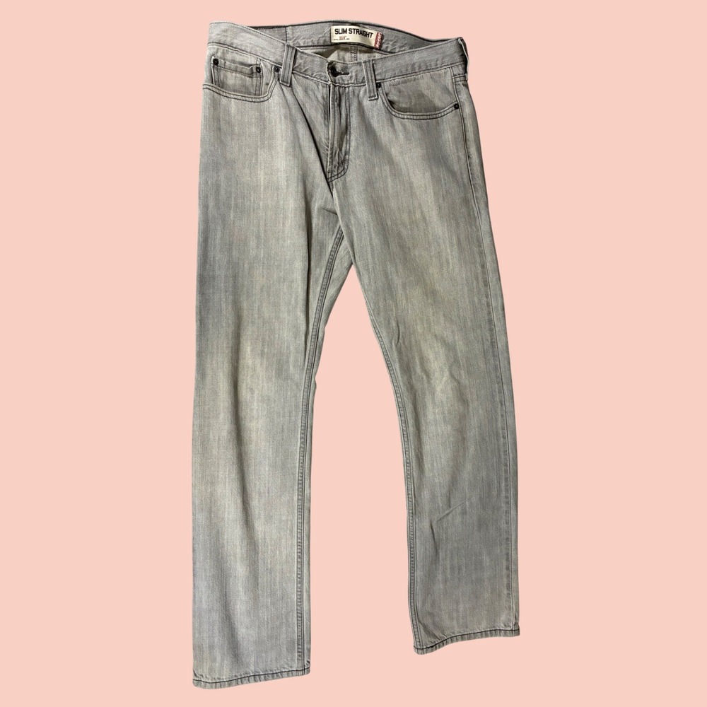 Levis 514 Slim Straight Jeans Mens 34x34 Light Gray Cotton Denim 00514-0679